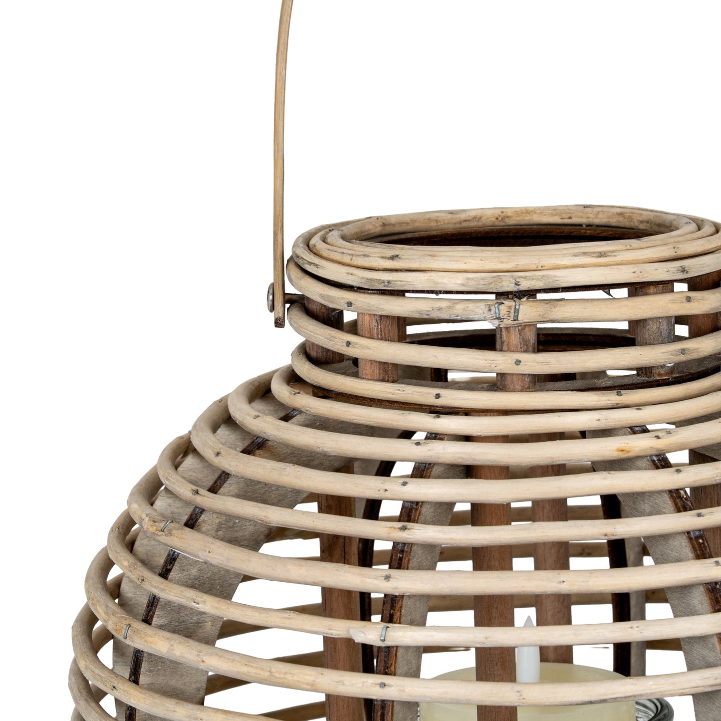 Large Round Willow Lantern With Glass Holder