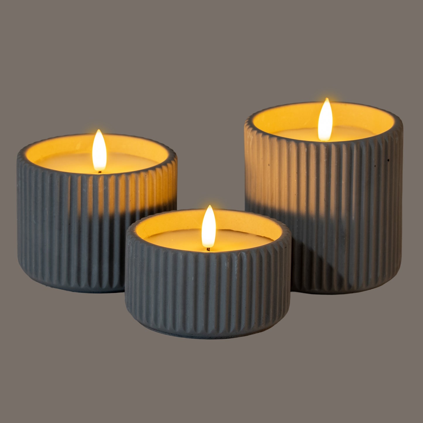 Luxe Collection Natural Glow Grey Ribbed Large  Led Candle